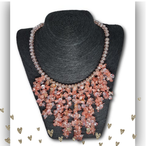 Bijoux artisanal en pierres fines - Modèle "Rivière de quartz rose" [R-COLC B2C ].